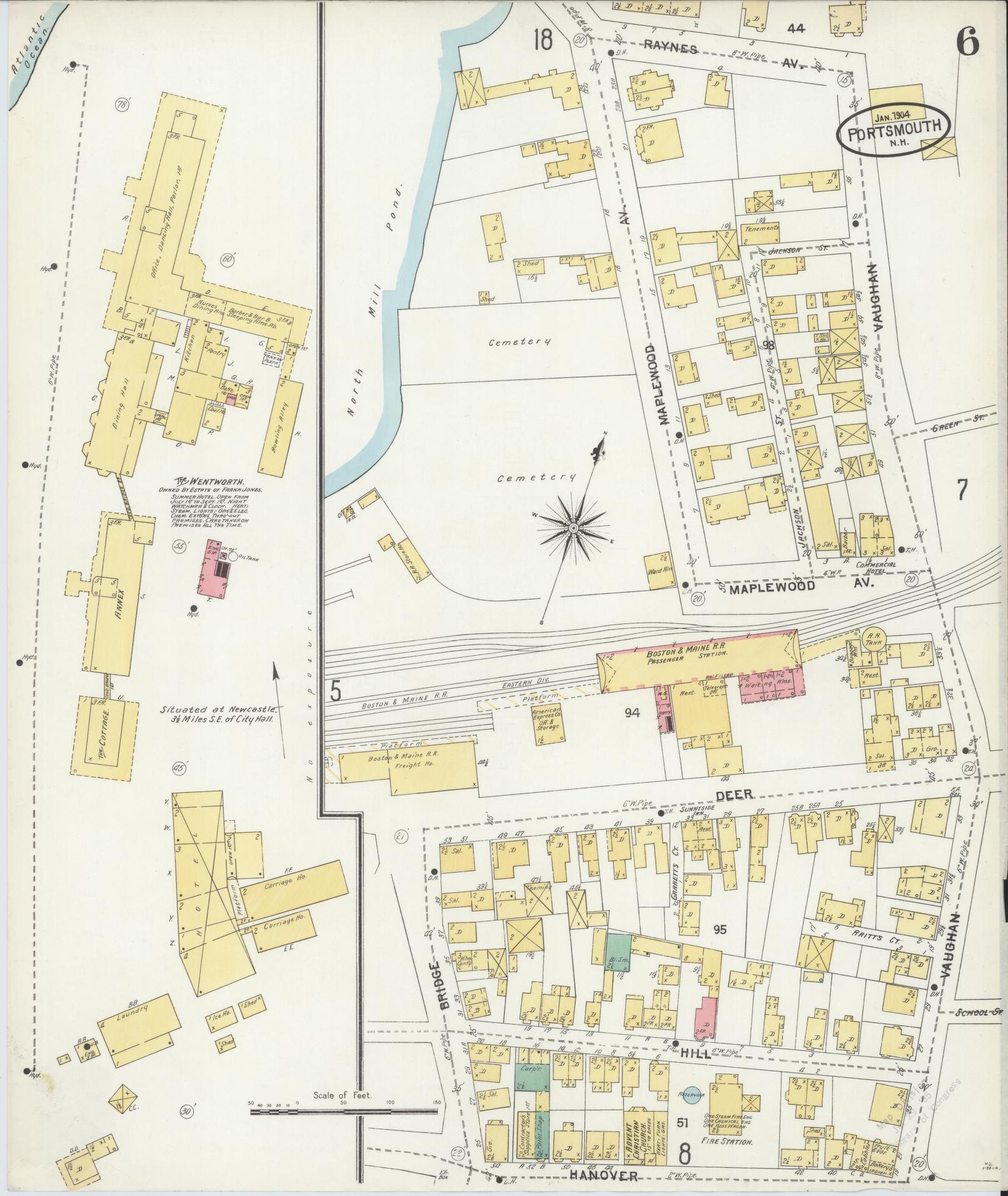 Sanborn Fire Insurance Map from Portsmouth, Rockingham County, New Hampshire (1904), Sheet #0006 - Complete Map Set gallery image, historic Sanborn map, vintage wall art, New Hampshire New Hampshire