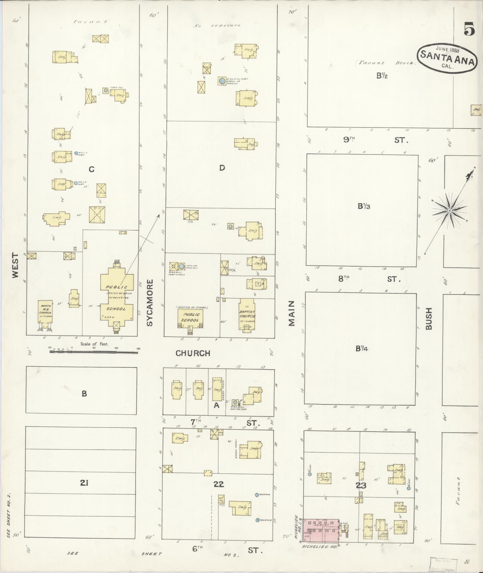 Sanborn Fire Insurance Map from Santa Ana, Orange County, California (1888), Sheet #0005 - Complete Map Set gallery image, historic Sanborn map, vintage wall art, California California