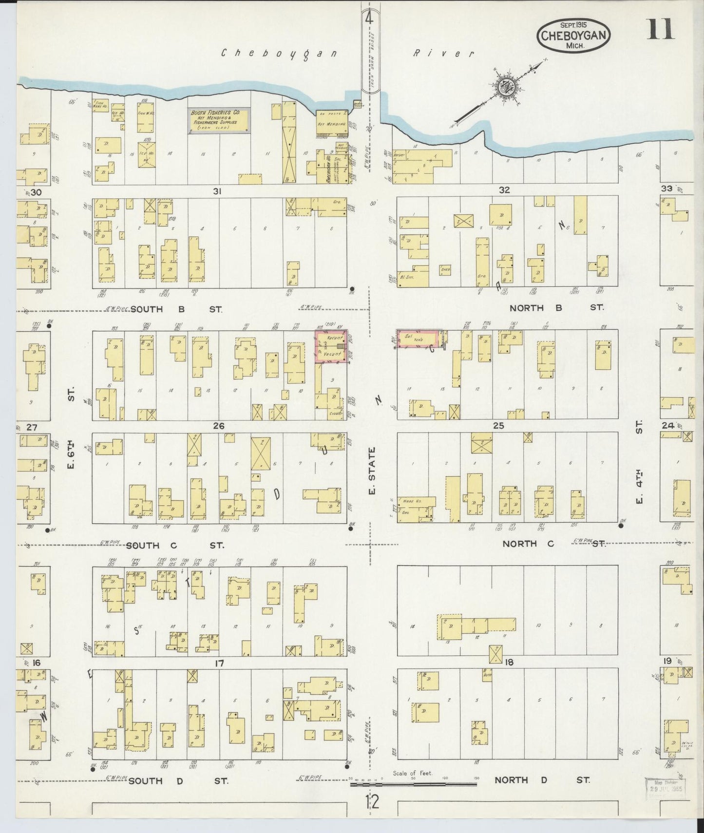 Sanborn Fire Insurance Map from Cheboygan, Cheboygan County, Michigan (1915), Sheet #0011 - Complete Map Set gallery image, historic Sanborn map, vintage wall art, Michigan Michigan