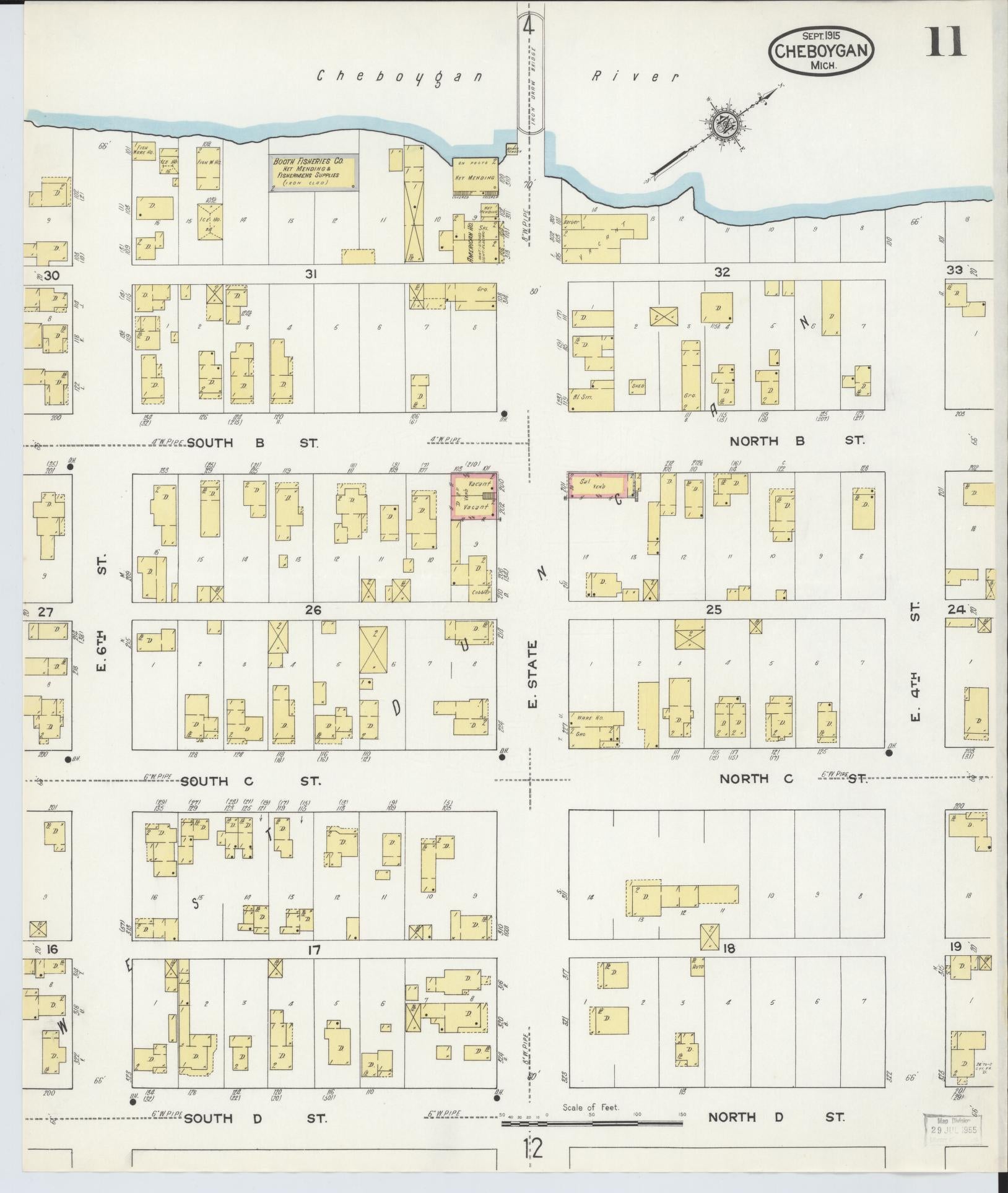 Sanborn Fire Insurance Map from Cheboygan, Cheboygan County, Michigan (1915), Sheet #0011 - Complete Map Set gallery image, historic Sanborn map, vintage wall art, Michigan Michigan
