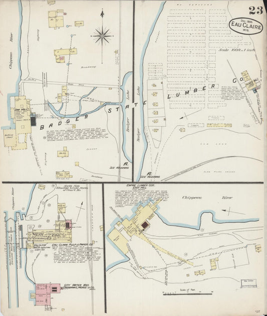 Sanborn Fire Insurance Map from Eau Claire, Eau Claire County, Wisconsin (1885), Sheet #0023 - Historic Sanborn Fire Insurance Map Print, vintage old map wall art, antique decor, genealogy gift, Wisconsin Wisconsin map