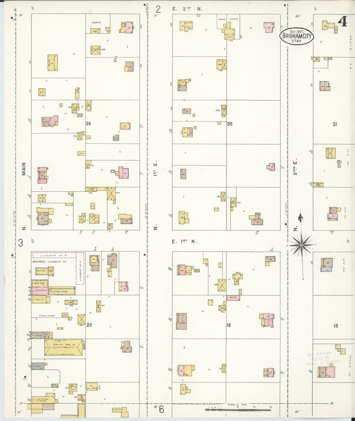 Sanborn Fire Insurance Map from Brigham City, Box Elder County, Utah (1907), Sheet #0004 - Complete Map Set gallery image, historic Sanborn map, vintage wall art, Utah Utah