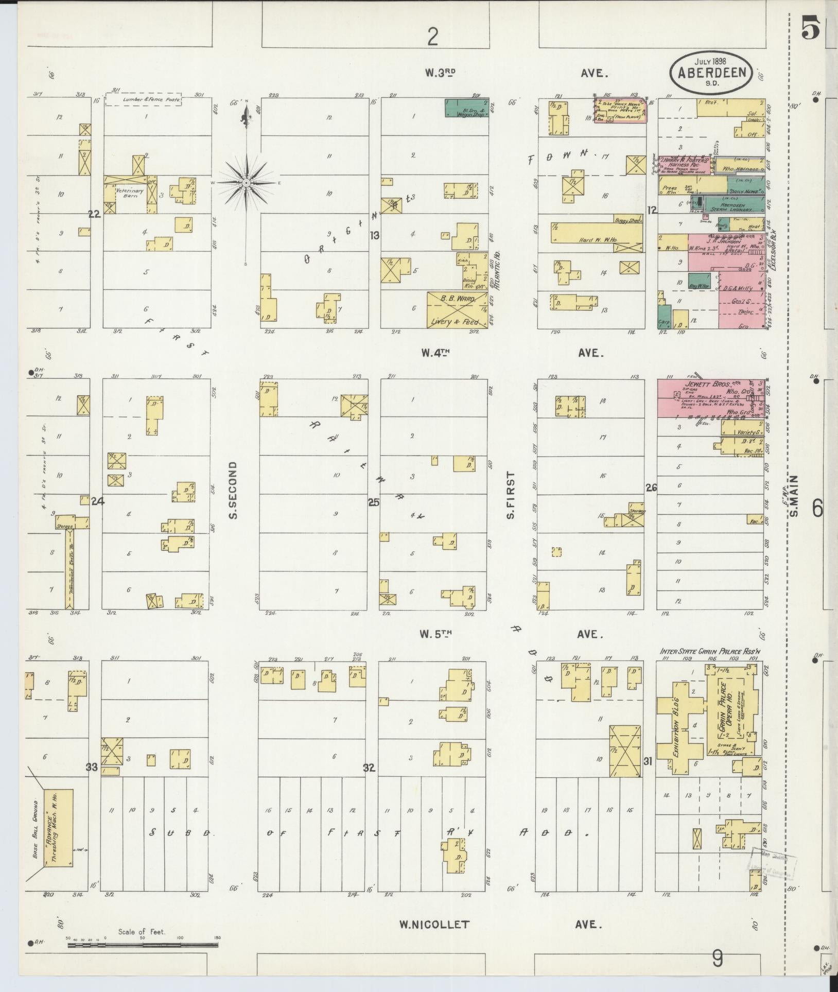 Sanborn Fire Insurance Map from Aberdeen, Brown County, South Dakota (1898), Sheet #0005 - Historic Sanborn Fire Insurance Map Print, vintage old map wall art, antique decor, genealogy gift, South Dakota South Dakota map