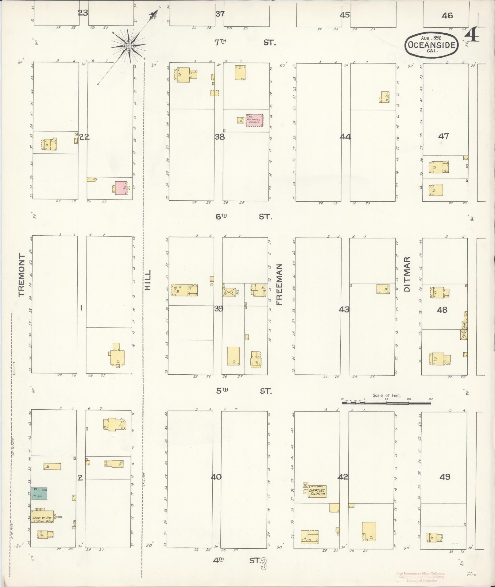 Sanborn Fire Insurance Map from Oceanside, San Diego County, California (1892), Sheet #0004 - Complete Map Set gallery image, historic Sanborn map, vintage wall art, California California