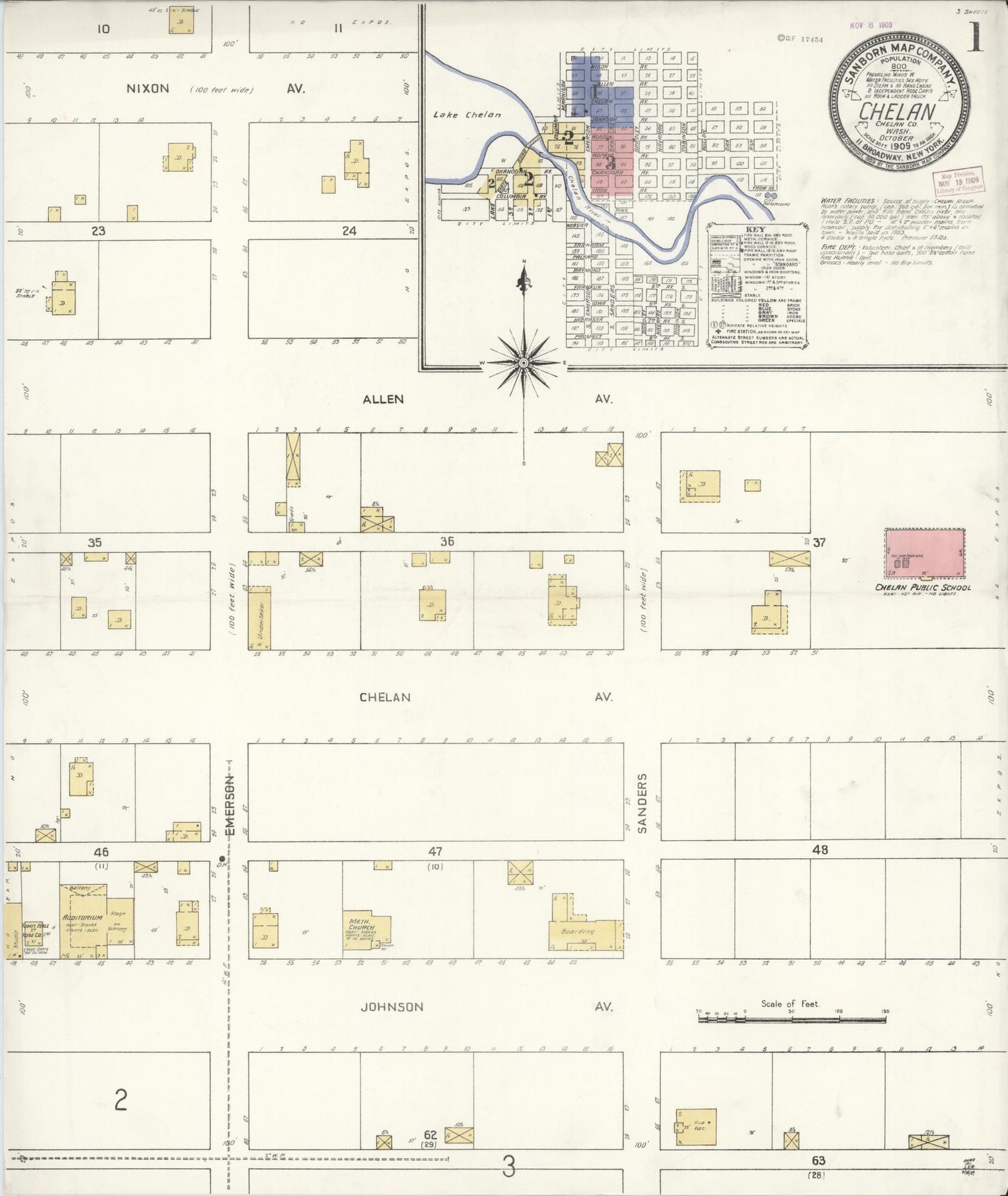 Sanborn Fire Insurance Map from Chelan, Chelan County, Washington (1909), Sheet #0001 - Complete Map Set gallery image, historic Sanborn map, vintage wall art, Washington Washington