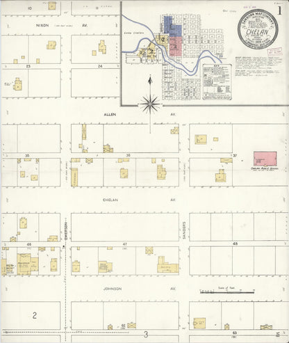Sanborn Fire Insurance Map from Chelan, Chelan County, Washington (1909), Sheet #0001 - Complete Map Set gallery image, historic Sanborn map, vintage wall art, Washington Washington