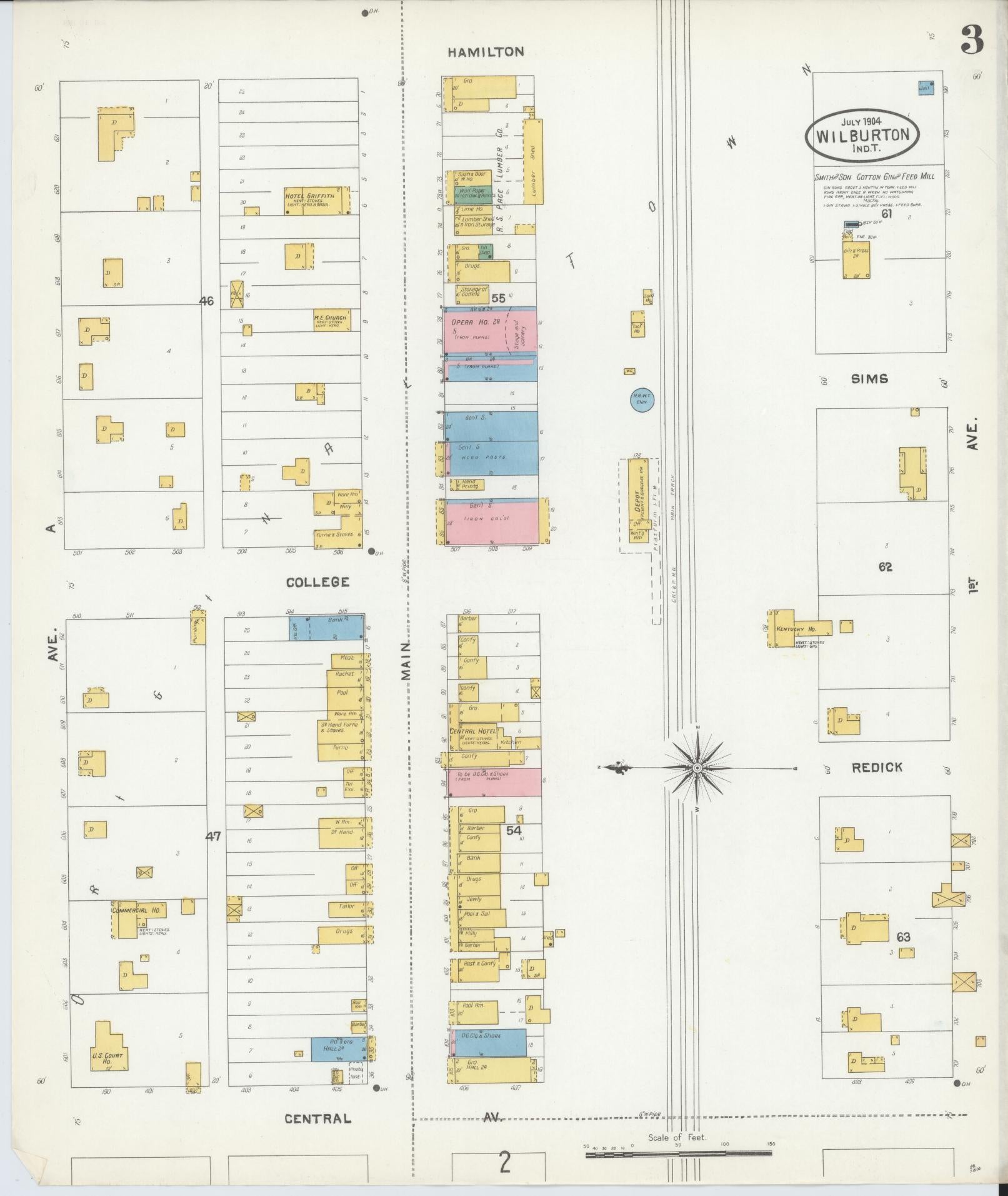 Sanborn Fire Insurance Map from Wilburton, Latimer County, Oklahoma (1904), Sheet #0003 - Historic Sanborn Fire Insurance Map Print, vintage old map wall art, antique decor, genealogy gift, Oklahoma Oklahoma map