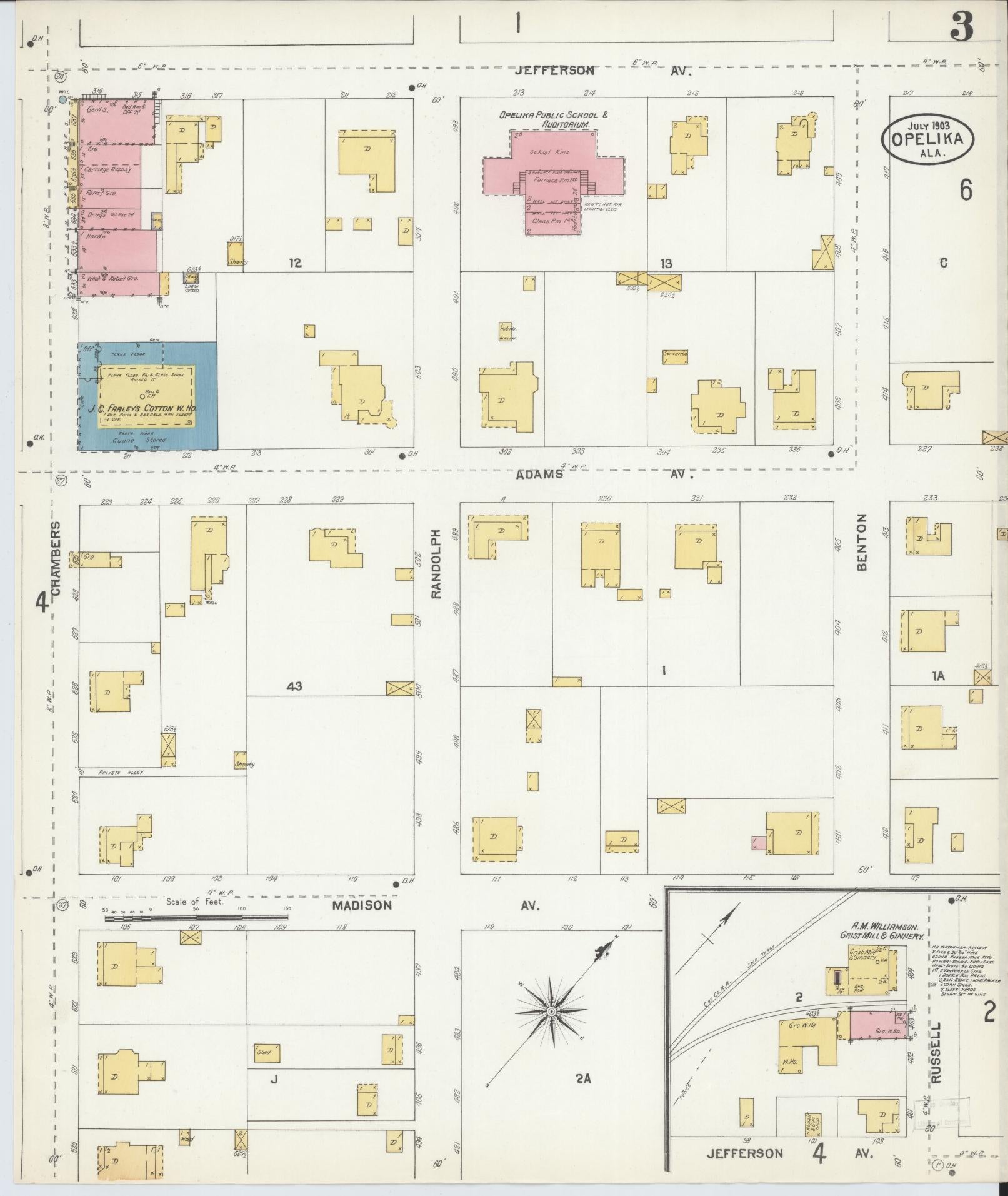 Sanborn Fire Insurance Map from Opelika, Lee County, Alabama (1903), Sheet #0003 - Complete Map Set gallery image, historic Sanborn map, vintage wall art, Alabama Alabama