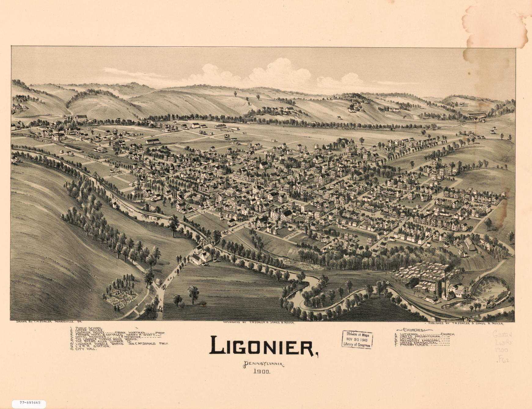 Ligonier, Pennsylvania. (1900) – Historic Bird’s-Eye View Panorama Print