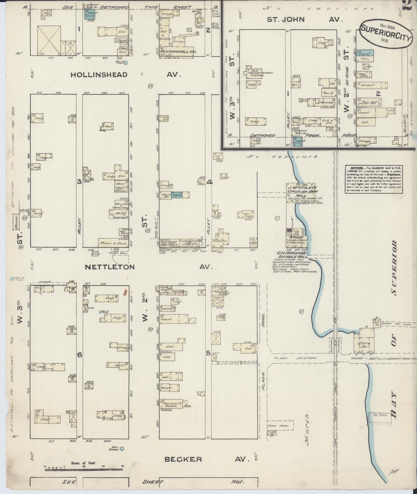 Sanborn Fire Insurance Map from Superior, Douglas County, Wisconsin (1884), Sheet #0002 - Complete Map Set gallery image, historic Sanborn map, vintage wall art, Wisconsin Wisconsin