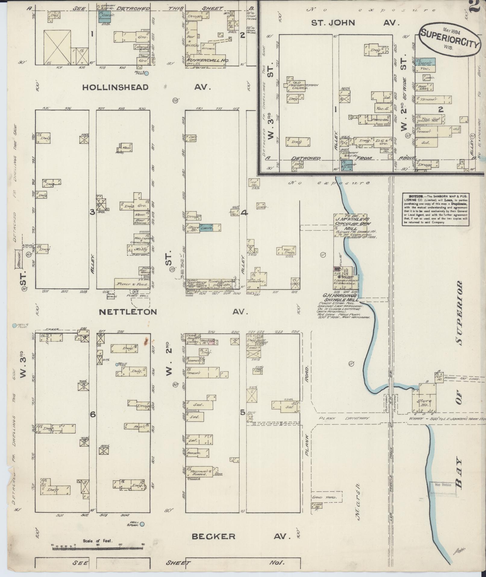Sanborn Fire Insurance Map from Superior, Douglas County, Wisconsin (1884), Sheet #0002 - Complete Map Set gallery image, historic Sanborn map, vintage wall art, Wisconsin Wisconsin