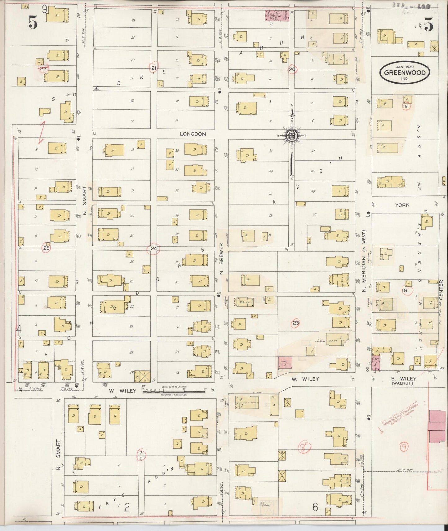 Sanborn Fire Insurance Map from Greenwood, Johnson County, Indiana (1940), Sheet #0005 - Complete Map Set gallery image, historic Sanborn map, vintage wall art, Indiana Indiana
