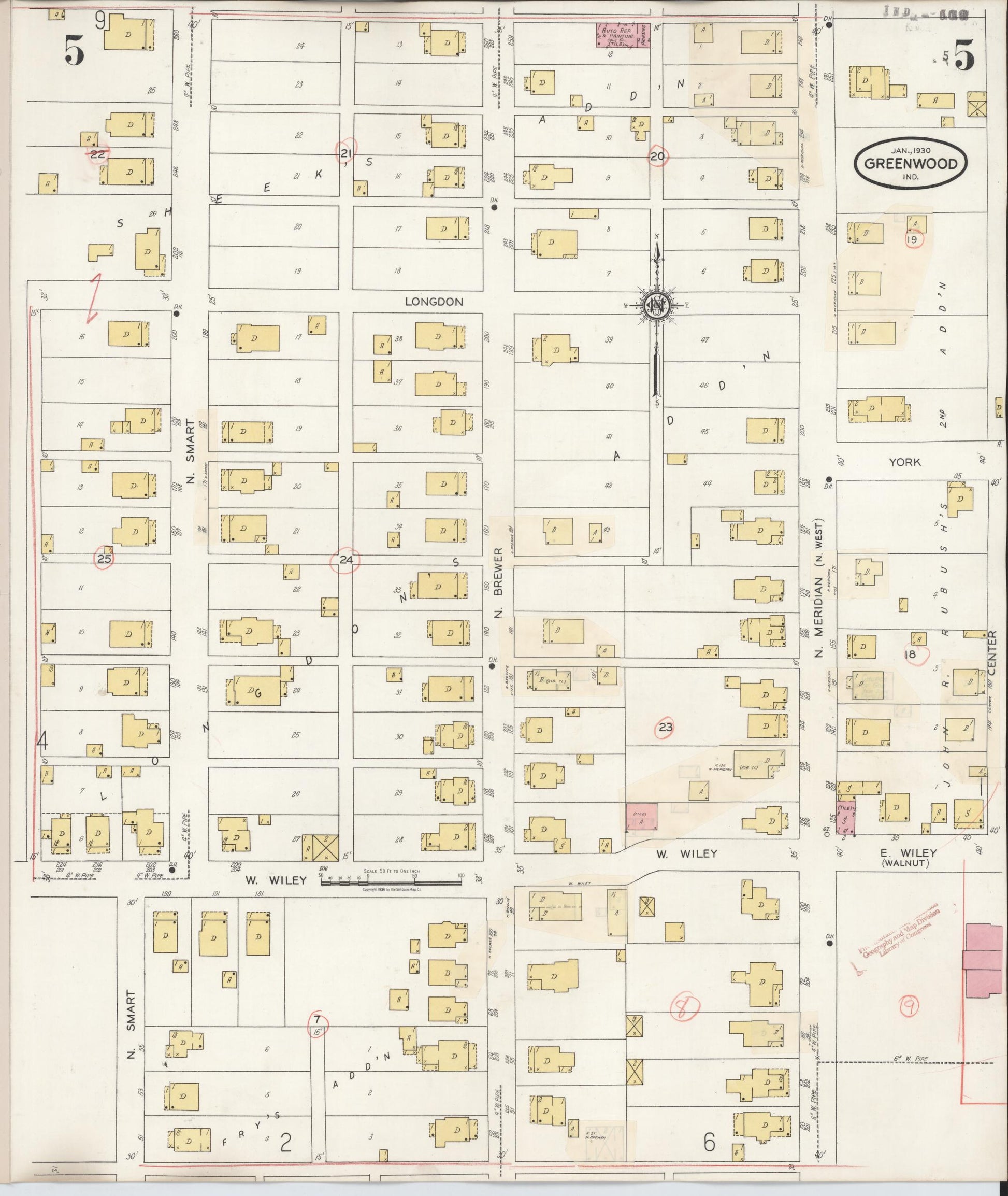 Sanborn Fire Insurance Map from Greenwood, Johnson County, Indiana (1940), Sheet #0005 - Complete Map Set gallery image, historic Sanborn map, vintage wall art, Indiana Indiana