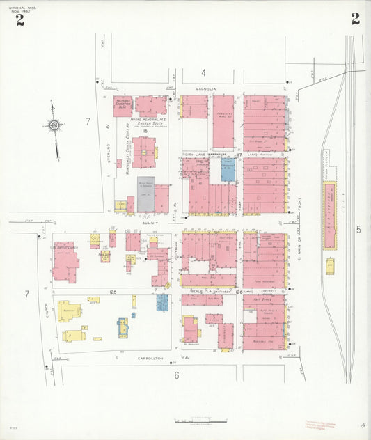 Sanborn Fire Insurance Map from Winona, Montgomery County, Mississippi (1932), Sheet #0002 - Historic Sanborn Fire Insurance Map Print, vintage old map wall art, antique decor, genealogy gift, Mississippi Mississippi map