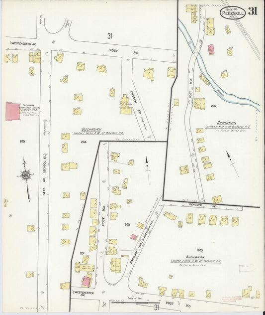 Sanborn Fire Insurance Map from Peekskill, Westchester County, New York (1911), Sheet #0031 - Historic Sanborn Fire Insurance Map Print, vintage old map wall art, antique decor, genealogy gift, New York New York map