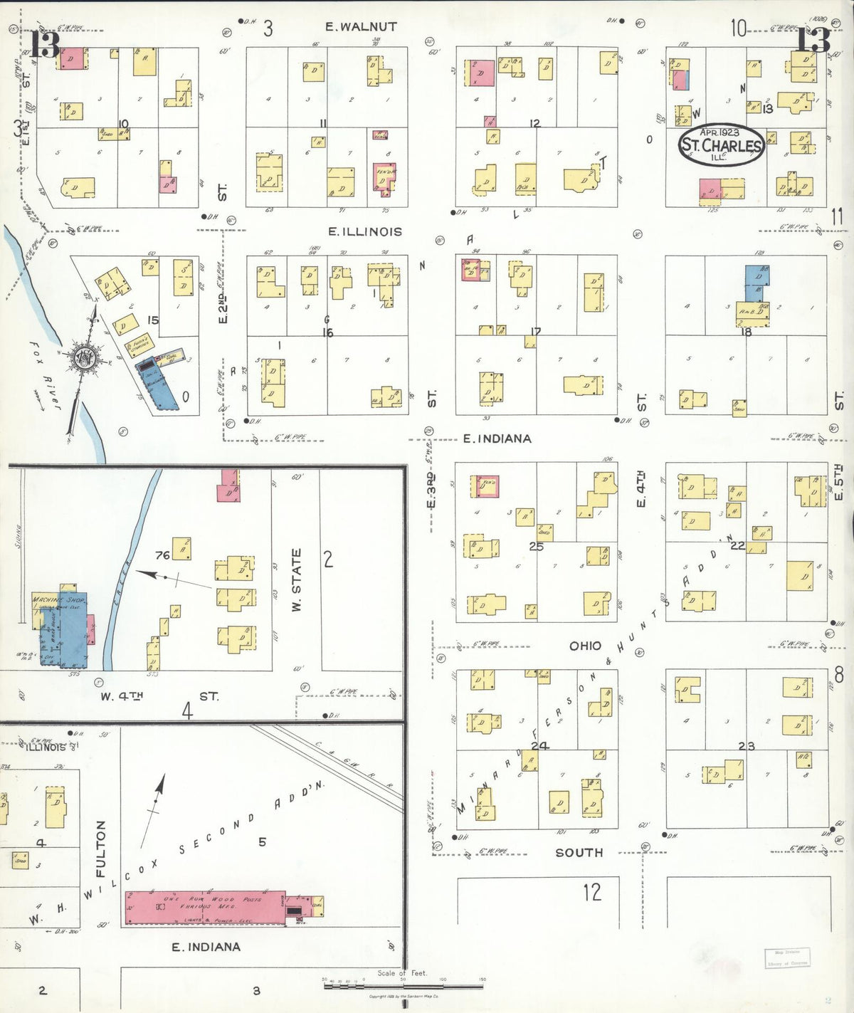 Sanborn Fire Insurance Map from Saint Charles, Kane County, Illinois (1923), Sheet #0013 - Complete Map Set gallery image, historic Sanborn map, vintage wall art, Illinois Illinois
