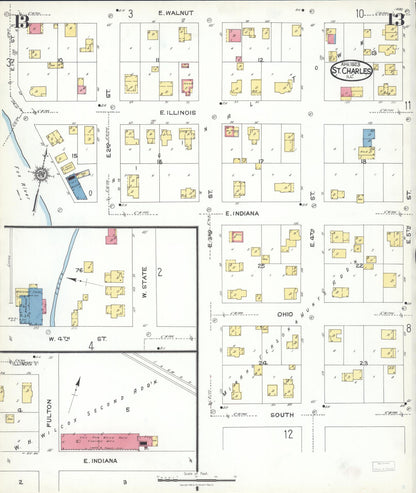 Sanborn Fire Insurance Map from Saint Charles, Kane County, Illinois (1923), Sheet #0013 - Complete Map Set gallery image, historic Sanborn map, vintage wall art, Illinois Illinois