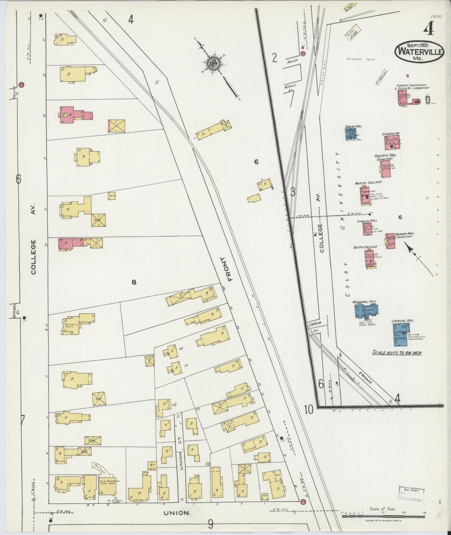 Sanborn Fire Insurance Map from Waterville, Kennebec County, Maine (1921), Sheet #0004 - Complete Map Set gallery image, historic Sanborn map, vintage wall art, Maine Maine