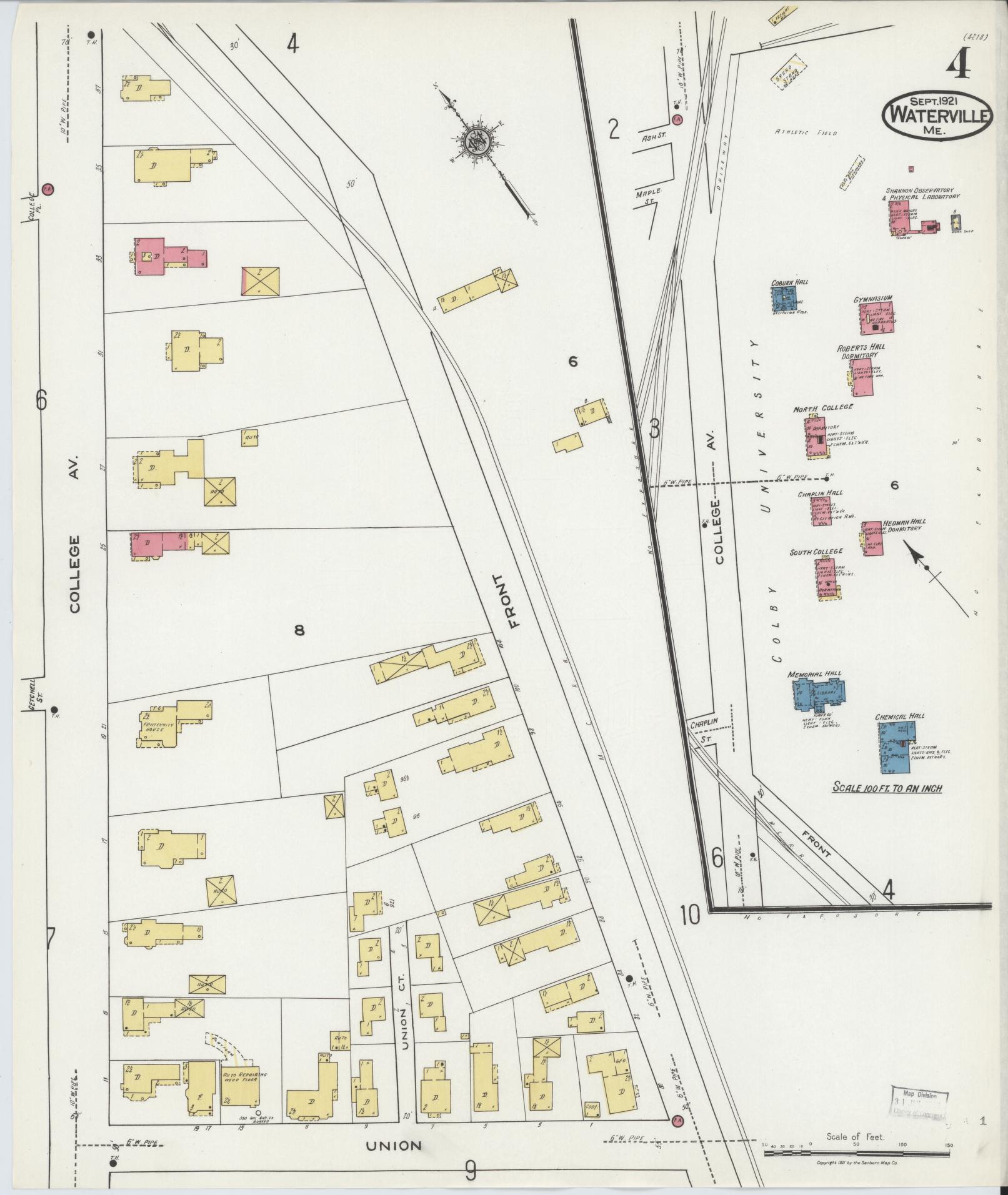 Sanborn Fire Insurance Map from Waterville, Kennebec County, Maine (1921), Sheet #0004 - Complete Map Set gallery image, historic Sanborn map, vintage wall art, Maine Maine