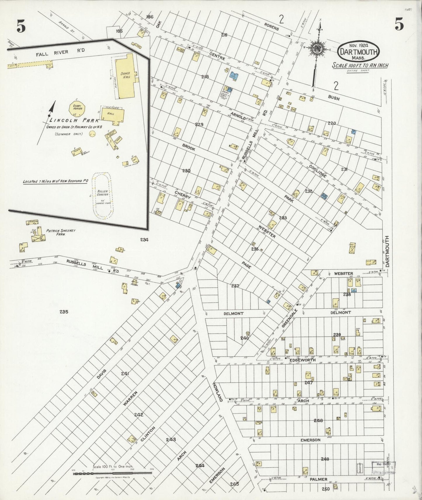 Sanborn Fire Insurance Map from Dartmouth, Bristol County, Massachusetts (1924), Sheet #0005 - Complete Map Set gallery image, historic Sanborn map, vintage wall art, Massachusetts Massachusetts