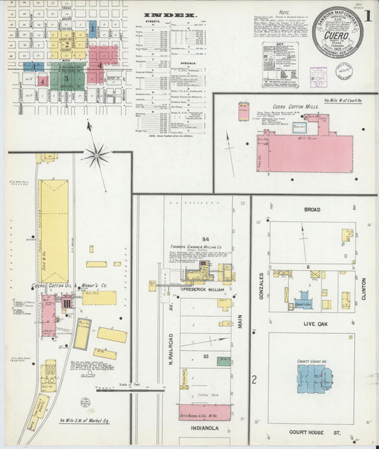 Sanborn Fire Insurance Map from Cuero, De Witt County, Texas (1902), Sheet #0001 - Complete Map Set gallery image, historic Sanborn map, vintage wall art, Texas Texas
