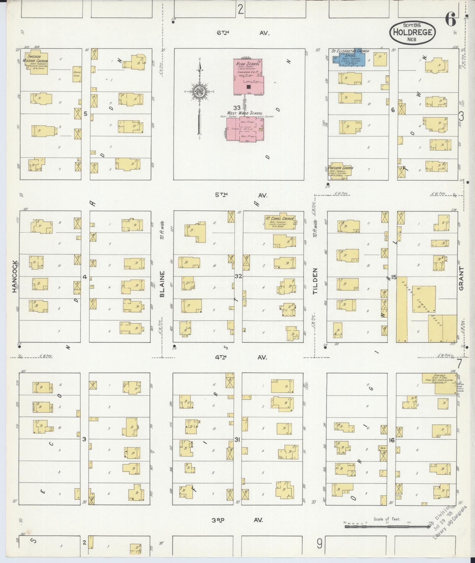Sanborn Fire Insurance Map from Holdrege, Phelps County, Nebraska (1915), Sheet #0006 - Complete Map Set gallery image, historic Sanborn map, vintage wall art, Nebraska Nebraska