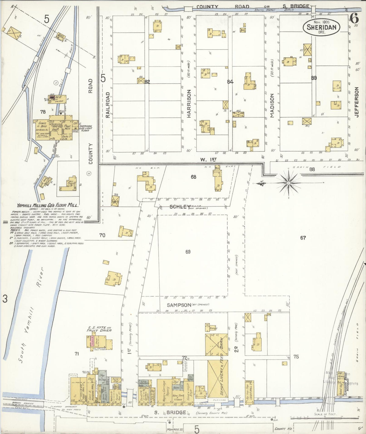 Sanborn Fire Insurance Map from Sheridan, Yamhill County, Oregon (1905), Sheet #0006 - Historic Sanborn Fire Insurance Map Print, vintage old map wall art, antique decor, genealogy gift, Oregon Oregon map