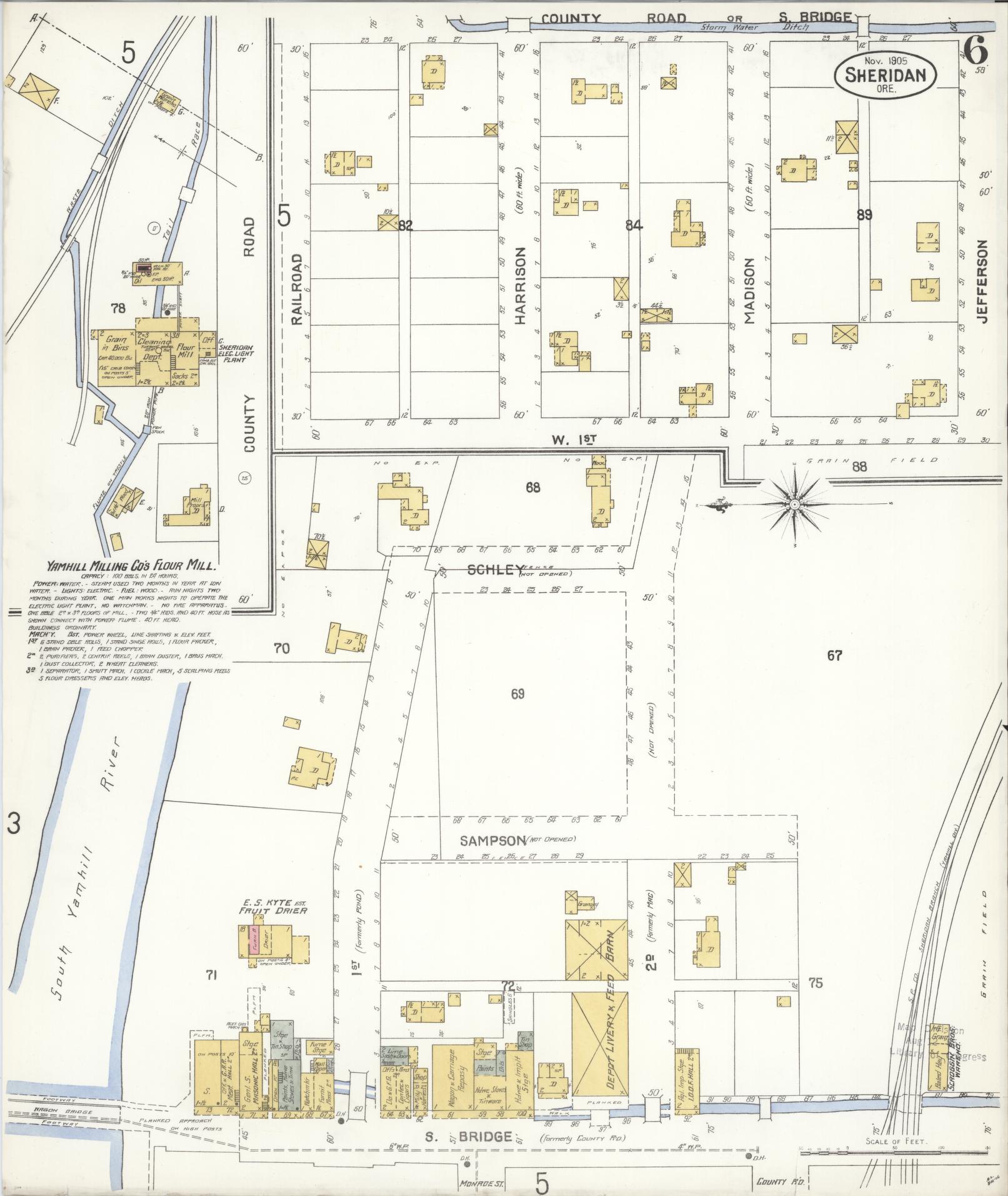 Sanborn Fire Insurance Map from Sheridan, Yamhill County, Oregon (1905), Sheet #0006 - Historic Sanborn Fire Insurance Map Print, vintage old map wall art, antique decor, genealogy gift, Oregon Oregon map