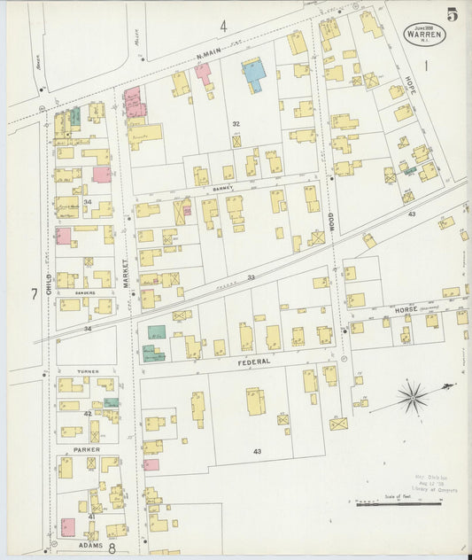 Sanborn Fire Insurance Map from Warren, Bristol County, Rhode Island (1898), Sheet #0005 - Historic Sanborn Fire Insurance Map Print, vintage old map wall art, antique decor, genealogy gift, Rhode Island Rhode Island map