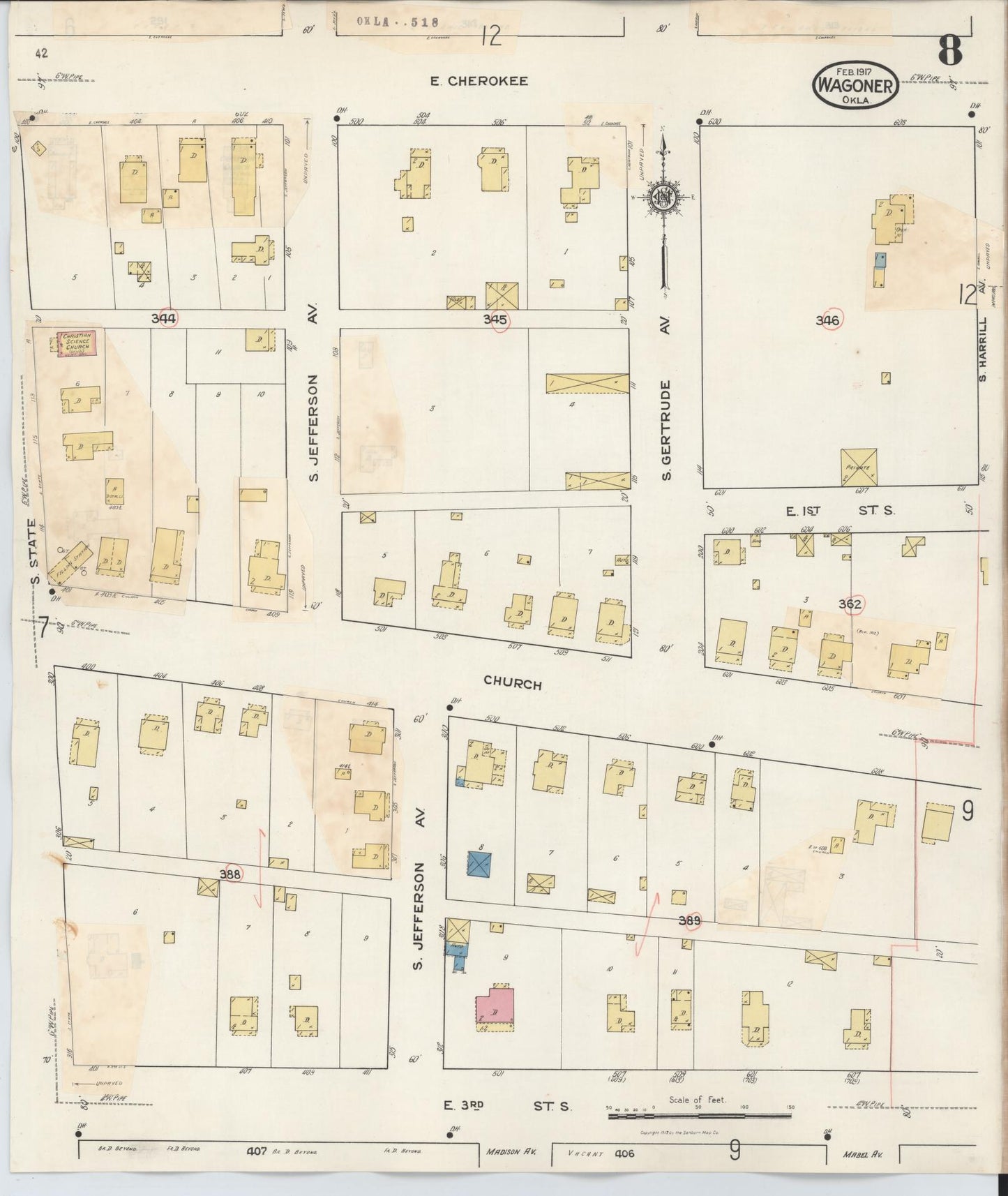Sanborn Fire Insurance Map from Wagoner, Wagoner County, Oklahoma (1932), Sheet #0008 - Complete Map Set gallery image, historic Sanborn map, vintage wall art, Oklahoma Oklahoma