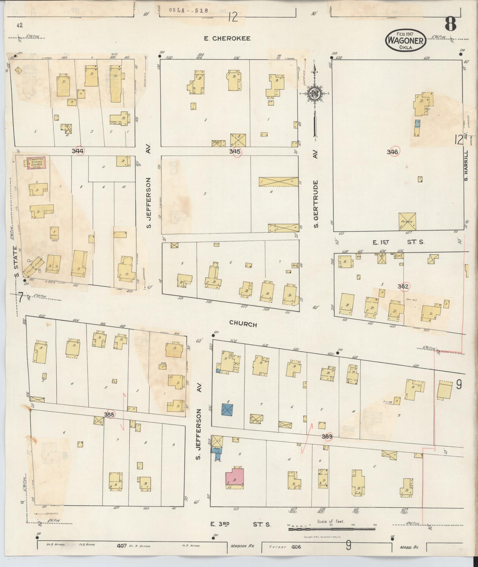 Sanborn Fire Insurance Map from Wagoner, Wagoner County, Oklahoma (1932), Sheet #0008 - Complete Map Set gallery image, historic Sanborn map, vintage wall art, Oklahoma Oklahoma