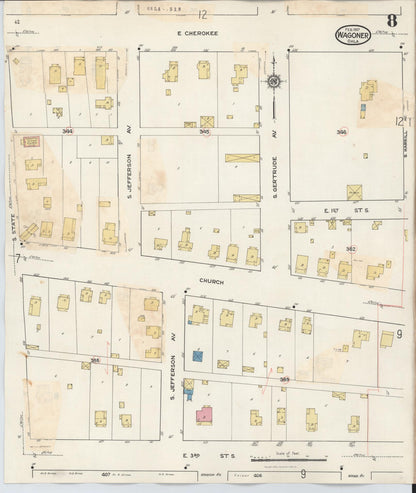 Sanborn Fire Insurance Map from Wagoner, Wagoner County, Oklahoma (1932), Sheet #0008 - Complete Map Set gallery image, historic Sanborn map, vintage wall art, Oklahoma Oklahoma