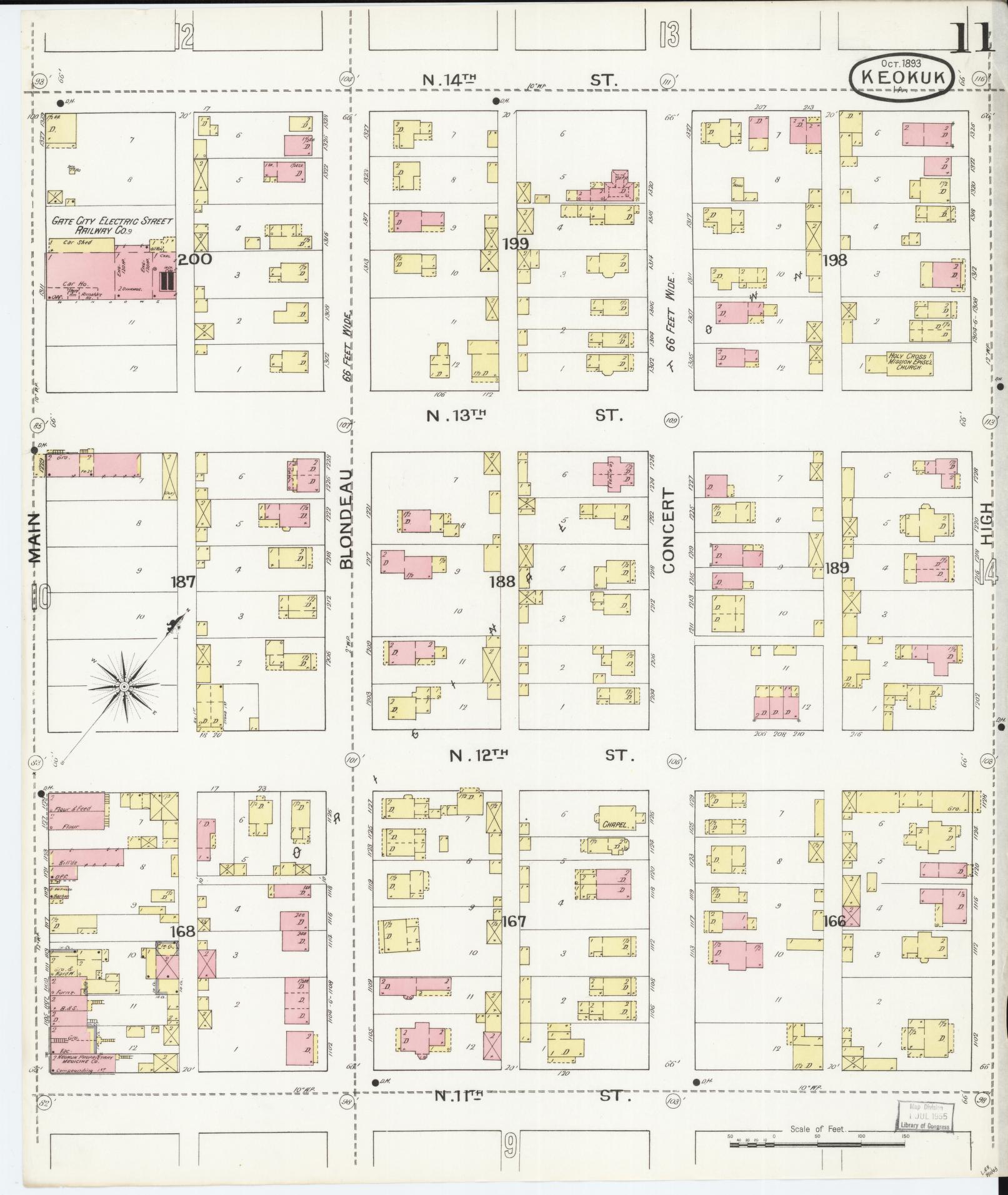 Sanborn Fire Insurance Map from Keokuk, Lee County, Iowa (1893), Sheet #0011 - Historic Sanborn Fire Insurance Map Print, vintage old map wall art
