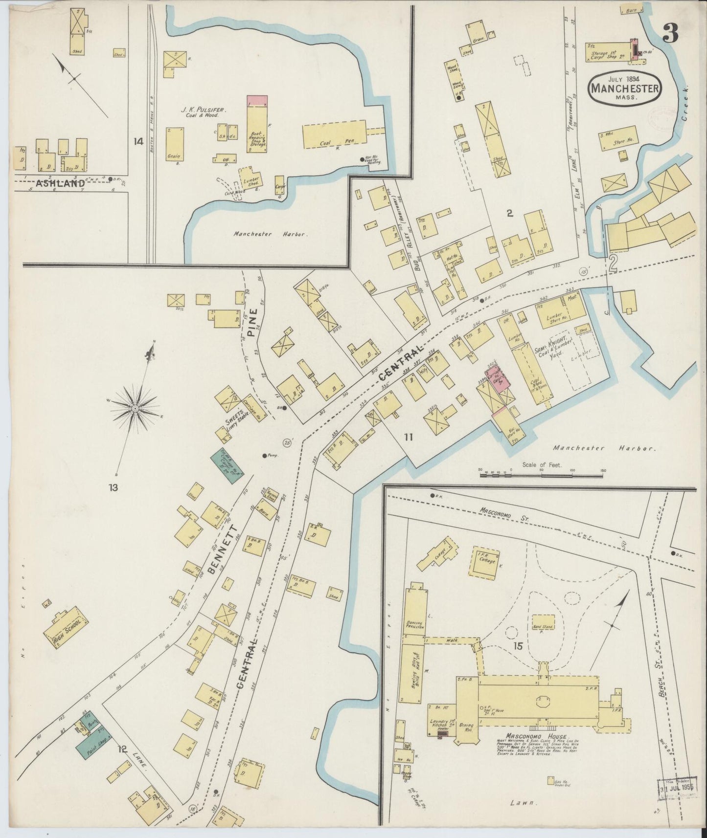 Sanborn Fire Insurance Map from Manchester, Essex County, Massachusetts. (1894), Sheet 3 – Historic Sanborn Fire Insurance Map Print