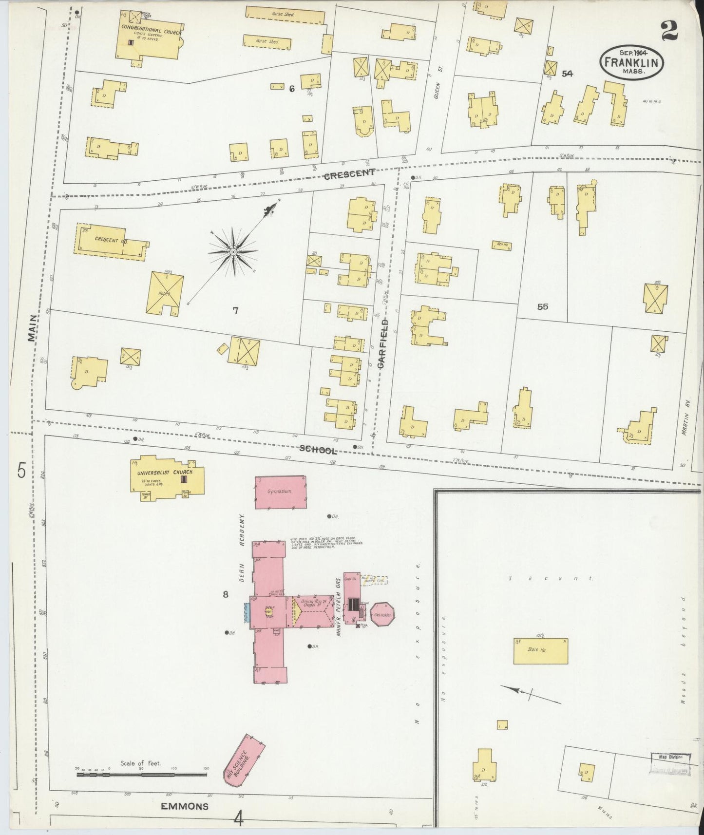 Sanborn Fire Insurance Map from Franklin, Norfolk County, Massachusetts (1904), Sheet #0002 - Complete Map Set gallery image, historic Sanborn map, vintage wall art, Massachusetts Massachusetts