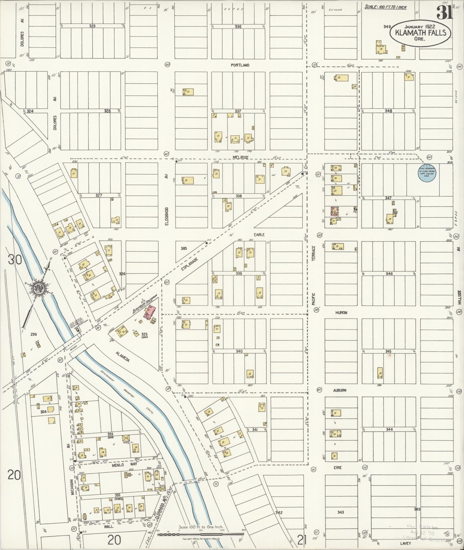 Sanborn Fire Insurance Map from Klamath Falls, Klamath County, Oregon (1921), Sheet #0031 - Complete Map Set gallery image, historic Sanborn map, vintage wall art, Oregon Oregon