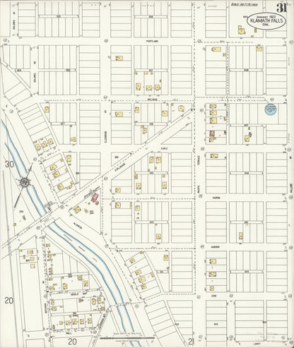 Sanborn Fire Insurance Map from Klamath Falls, Klamath County, Oregon (1921), Sheet #0031 - Complete Map Set gallery image, historic Sanborn map, vintage wall art, Oregon Oregon