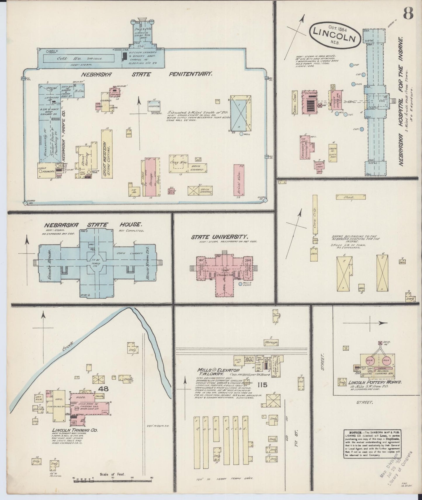 Sanborn Fire Insurance Map from Lincoln, Lancaster County, Nebraska (Unknown), Sheet #0008 - Historic Sanborn Fire Insurance Map Print, vintage old map wall art, antique decor, genealogy gift, Nebraska Nebraska map