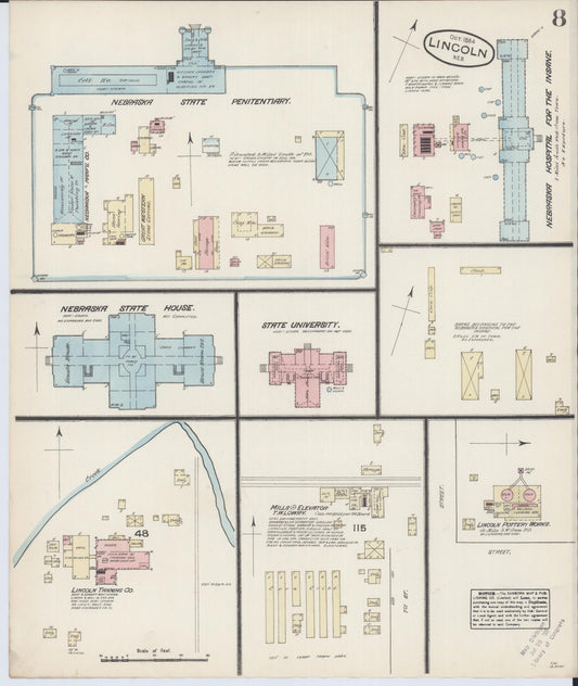 Sanborn Fire Insurance Map from Lincoln, Lancaster County, Nebraska (Unknown), Sheet #0008 - Historic Sanborn Fire Insurance Map Print, vintage old map wall art, antique decor, genealogy gift, Nebraska Nebraska map
