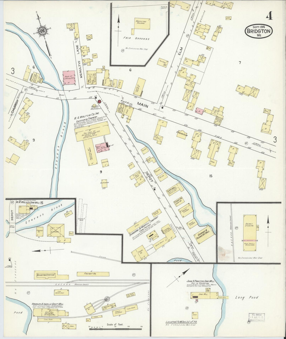 Sanborn Fire Insurance Map from Bridgton, Cumberland County, Maine (1914), Sheet #0004 - Complete Map Set gallery image, historic Sanborn map, vintage wall art, Maine Maine