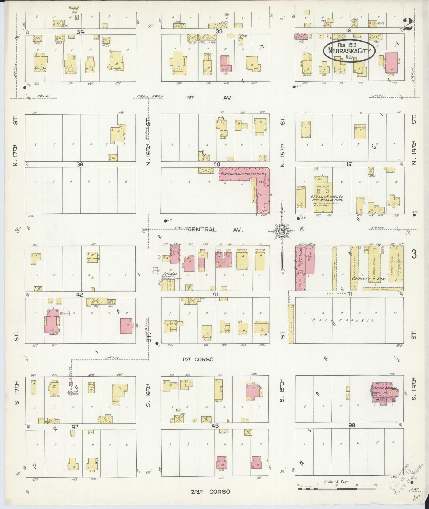 Sanborn Fire Insurance Map from Nebraska City, Otoe County, Nebraska (1913), Sheet #0002 - Historic Sanborn Fire Insurance Map Print, vintage old map wall art, antique decor, genealogy gift, Nebraska Nebraska map