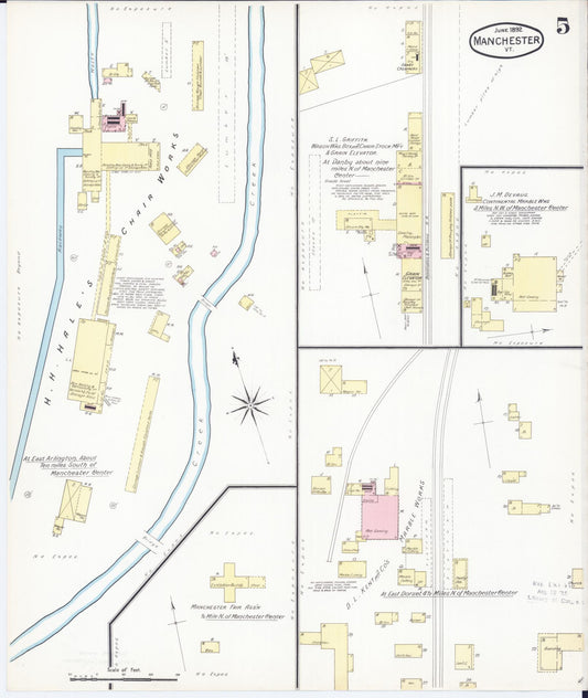 Sanborn Fire Insurance Map from Manchester, Bennington County, Vermont (1892), Sheet #0005 - Historic Sanborn Fire Insurance Map Print, vintage old map wall art, antique decor, genealogy gift, Vermont Vermont map