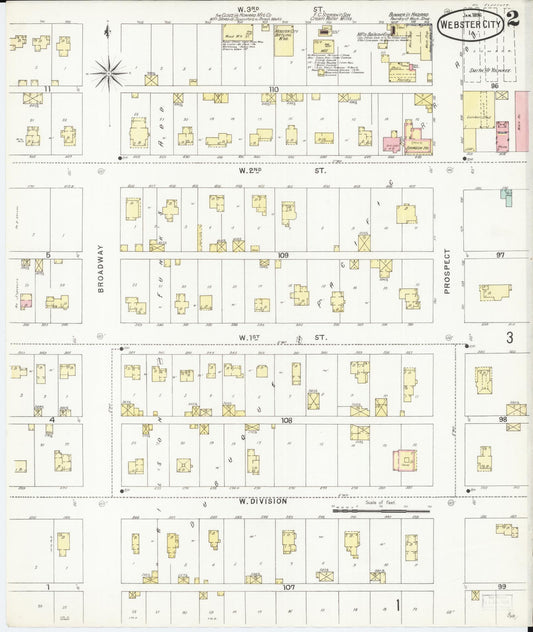 Sanborn Fire Insurance Map from Webster City, Hamilton County, Iowa (1896), Sheet #0002 - Historic Sanborn Fire Insurance Map Print, vintage old map wall art