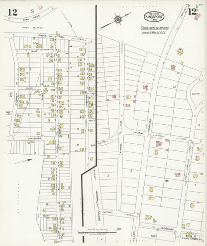 Sanborn Fire Insurance Map from Kingsport, Sullivan County, Tennessee (1925), Sheet #0012 - Complete Map Set gallery image, historic Sanborn map, vintage wall art, Tennessee Tennessee
