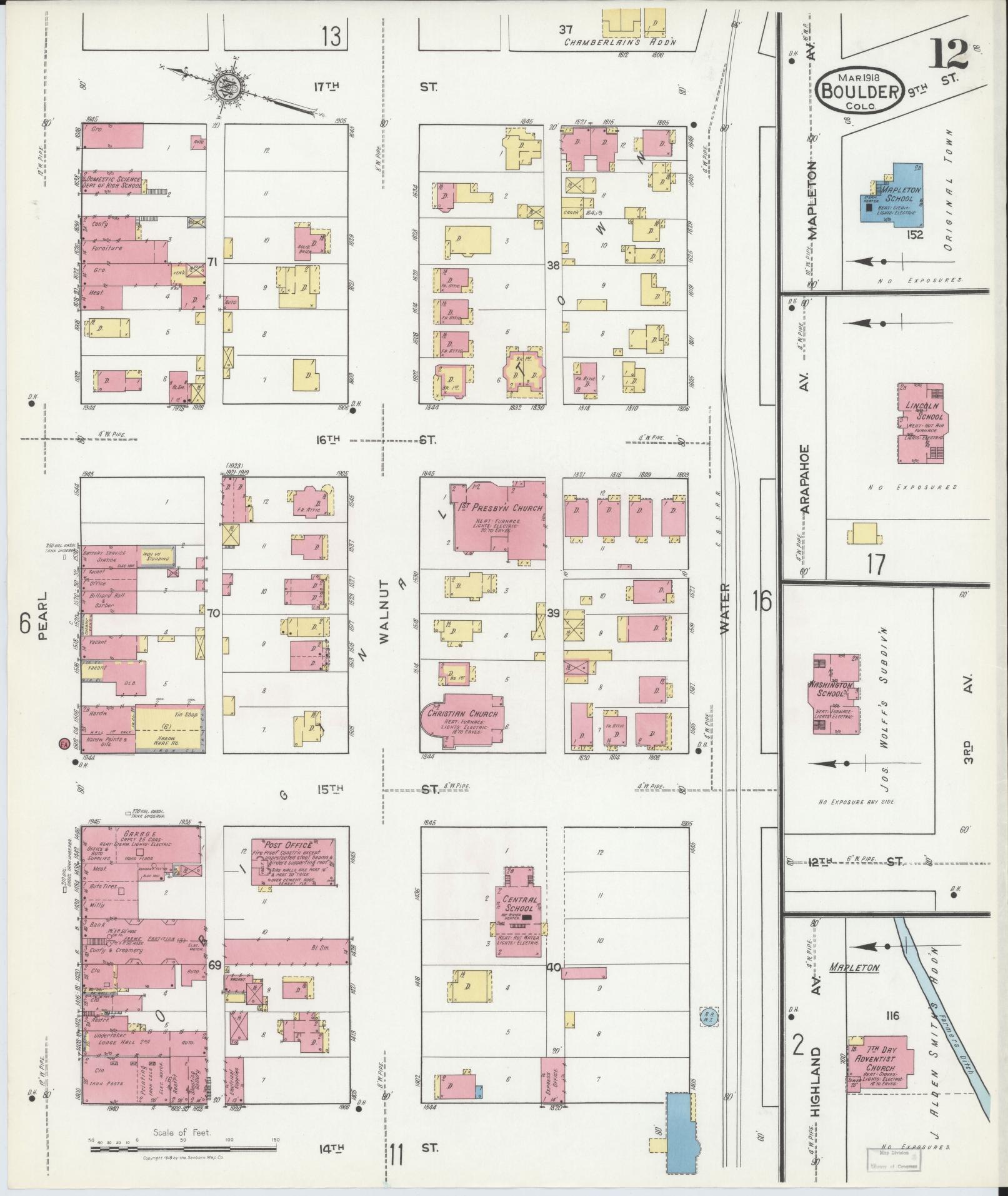 Sanborn Fire Insurance Map from Boulder, Boulder County, Colorado (1918), Sheet #0012 - Historic Sanborn Fire Insurance Map Print, vintage old map wall art, antique decor, genealogy gift, Colorado Colorado map