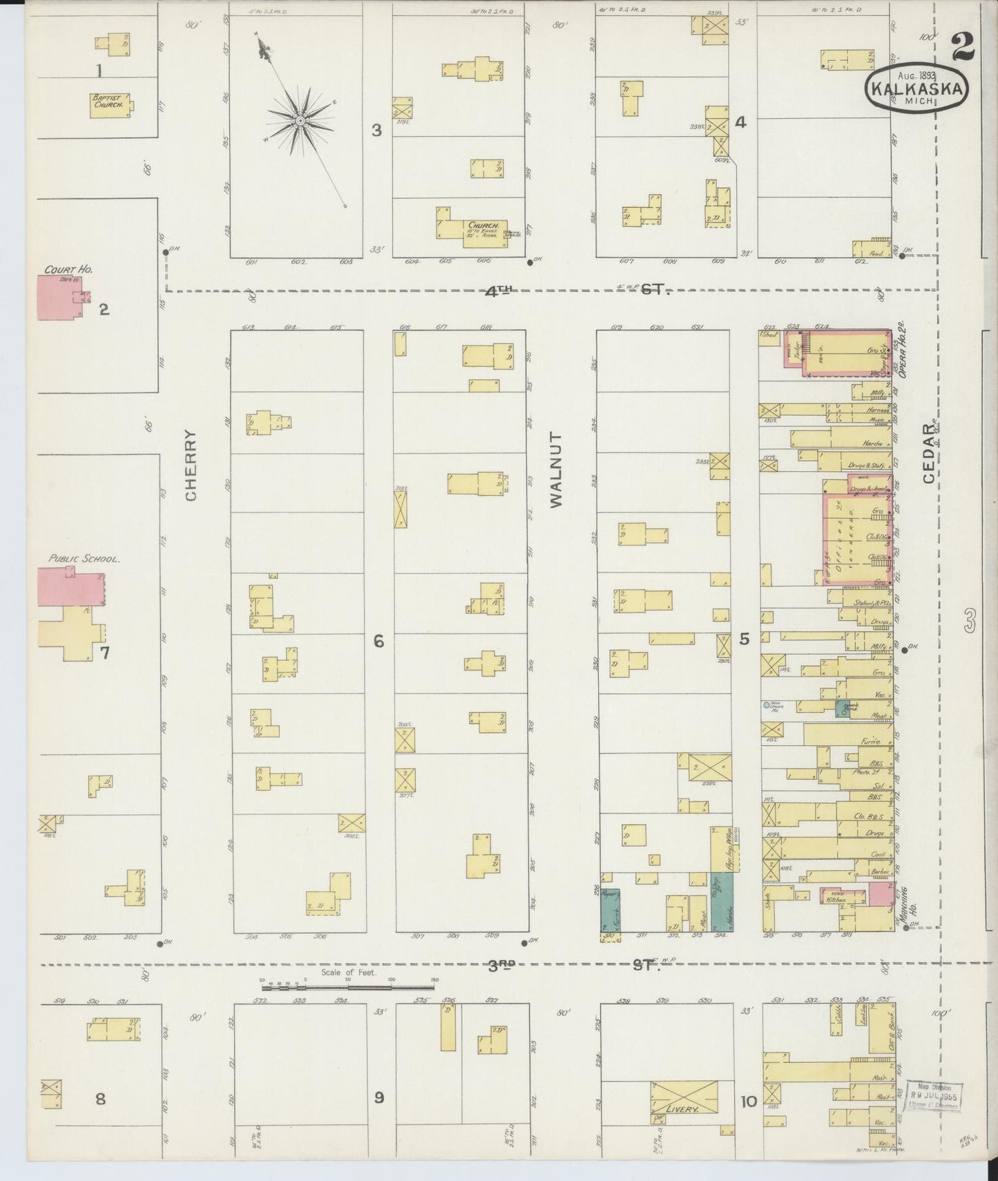 Sanborn Fire Insurance Map from Kalkaska, Kalkaska County, Michigan (1893), Sheet #0002 - Complete Map Set gallery image, historic Sanborn map, vintage wall art, Michigan Michigan