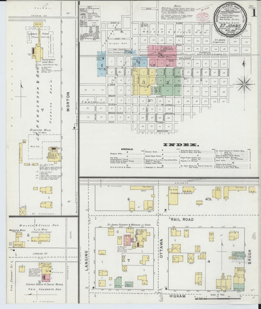 Sanborn Fire Insurance Map from Saint Johns, Clinton County, Michigan (1895), Sheet #0001 - Historic Sanborn Fire Insurance Map Print, vintage old map wall art, antique decor, genealogy gift, Michigan Michigan map