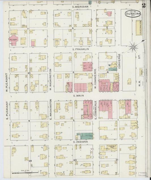 Sanborn Fire Insurance Map from Dunkirk, Jay And Blackford Counties, Indiana (1893), Sheet #0002 - Historic Sanborn Fire Insurance Map Print, vintage old map wall art, antique decor, genealogy gift, Indiana Indiana map