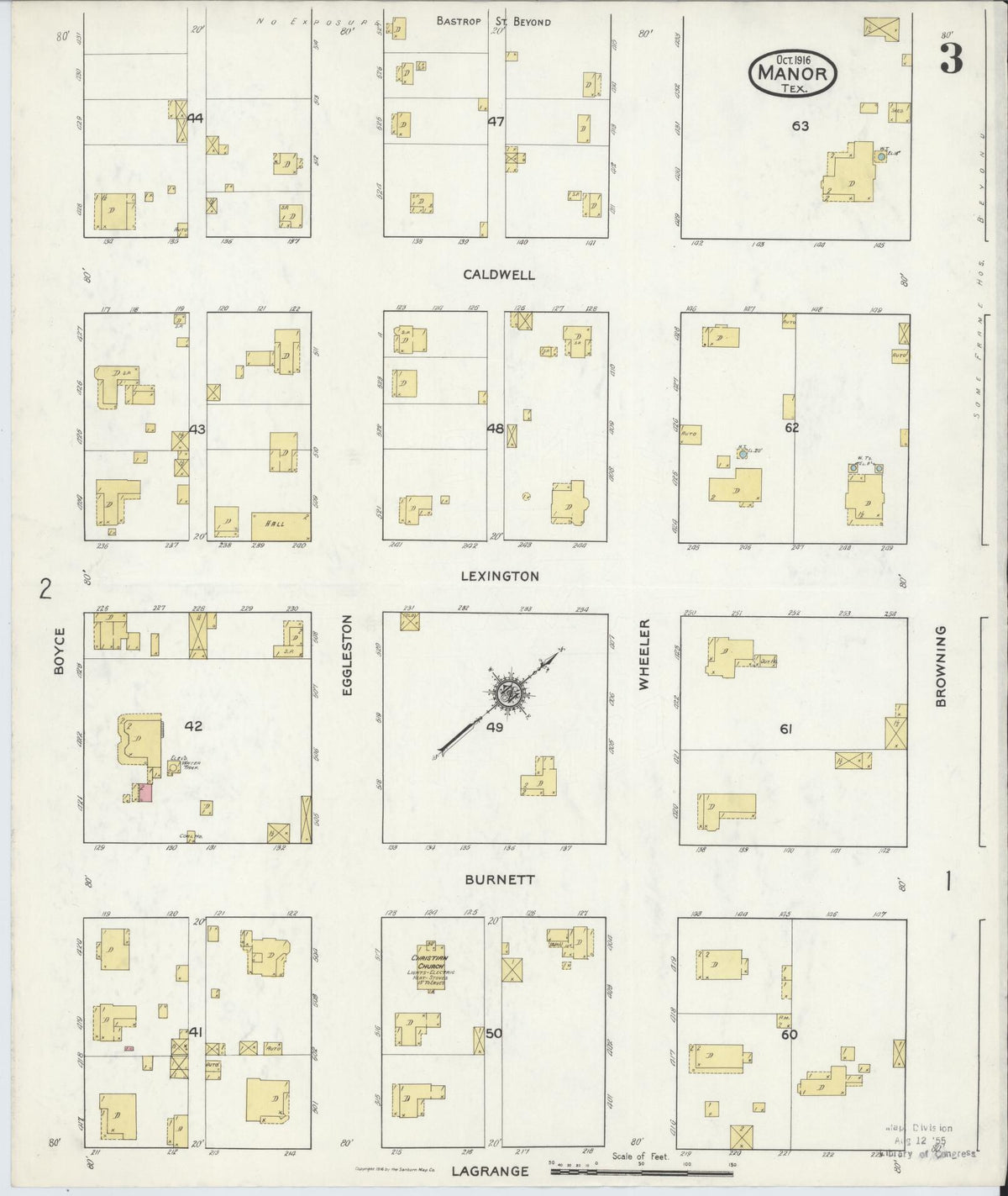 Sanborn Fire Insurance Map from Manor, Travis County, Texas (1916), Sheet #0003 - Historic Sanborn Fire Insurance Map Print, vintage old map wall art, antique decor, genealogy gift, Texas Texas map