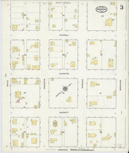 Sanborn Fire Insurance Map from Manor, Travis County, Texas (1916), Sheet #0003 - Historic Sanborn Fire Insurance Map Print, vintage old map wall art, antique decor, genealogy gift, Texas Texas map